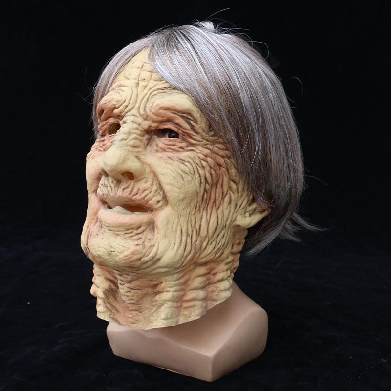 Halloween Elderly Man Latex Mask Silver Hair Costume Prop For Party Dress Up