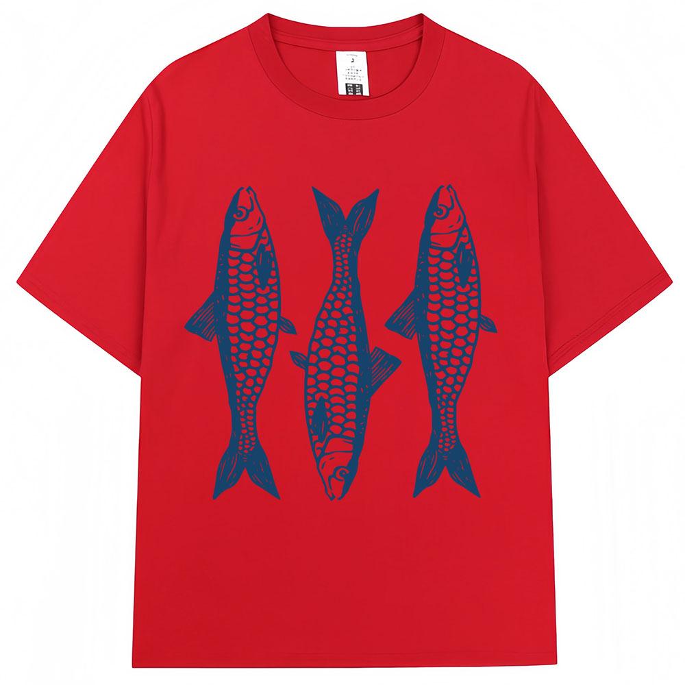 Y2k Sardines Pattern Printing T-shirt Summer Fashion Vintage T Shirts Oversized 100% Cotton Casual T Shirt Streetwear