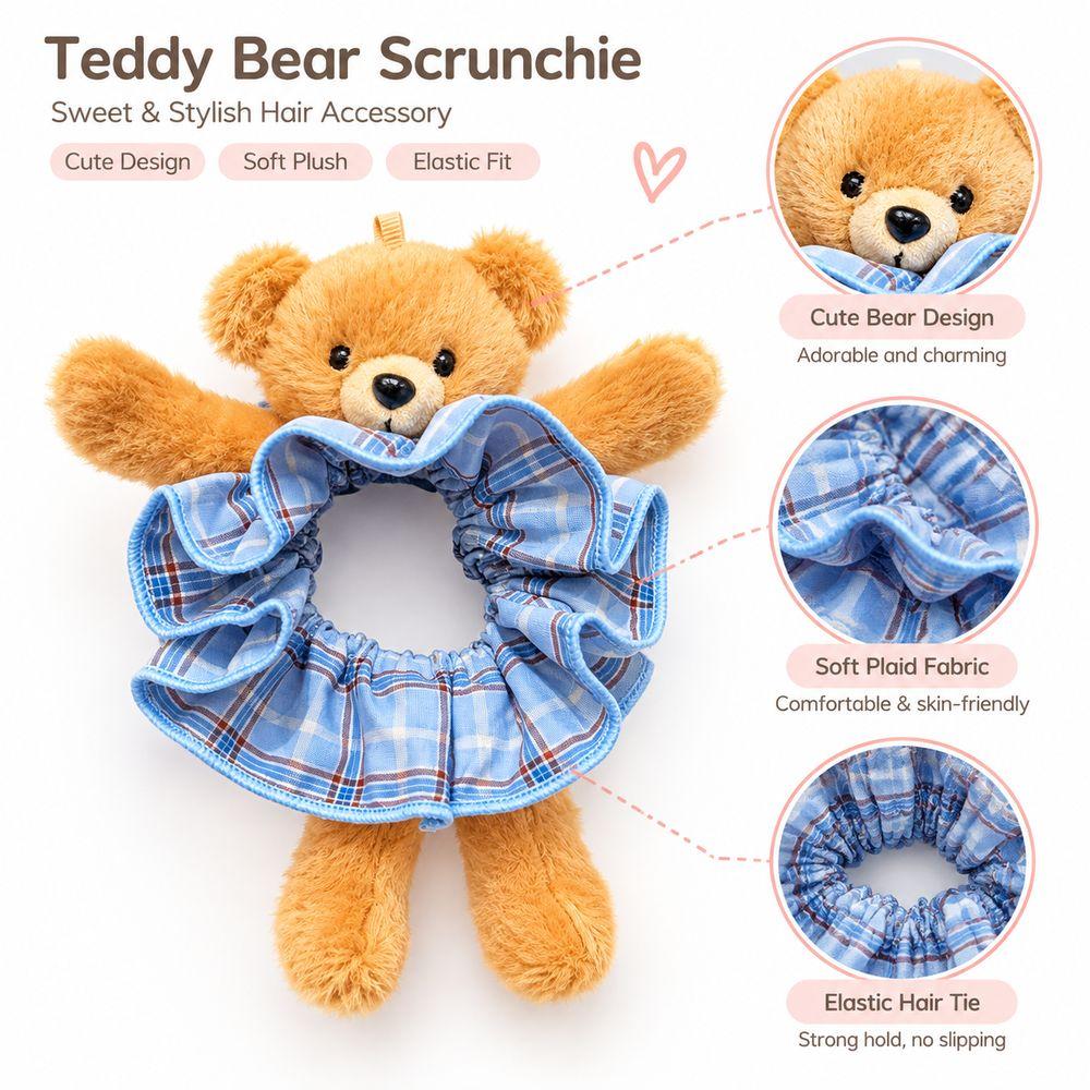 Gingham Plush Bear Scrunchie Scrunchie Hair Accessory Plush Hair Band Ear Fluffy Ponytail Holder