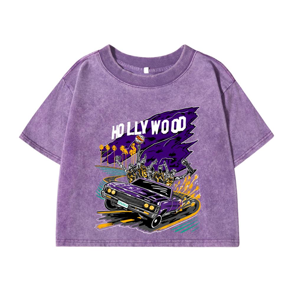 Women'S Cotton Washed T-Shirt Trend Regular Fit O-Neck Crop Tees Celebrate A Victory Detail Printing Short Sleeve Clothes
