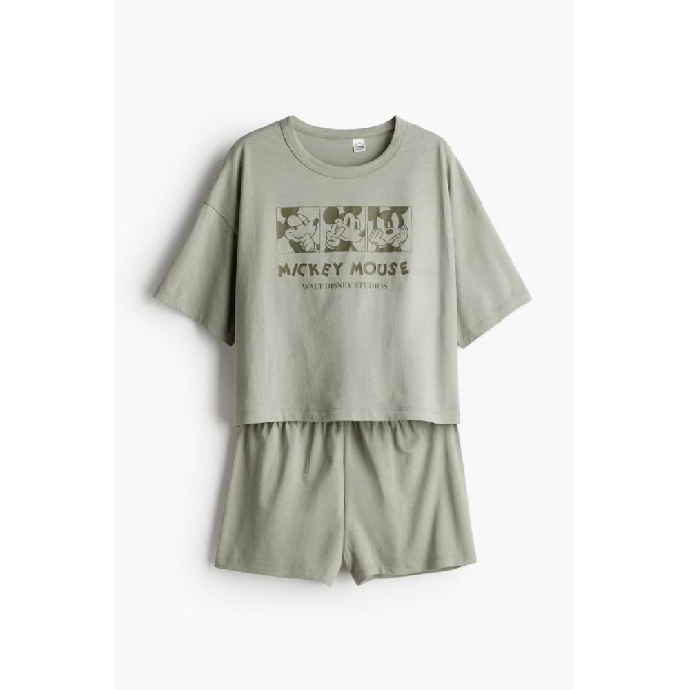 

Пижама с принтом HM хаки зеленый Микки Маус
