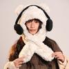 Winter Thickened Cute Headphones Bear Hat Scarf Plush Ear Protection Lei Feng Hat Riding Cold Pullover Hat