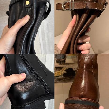 Cowhide version, the same washed horse leather, round head, thick heel, thick bottom, heightened legs, straight long knight boots for women