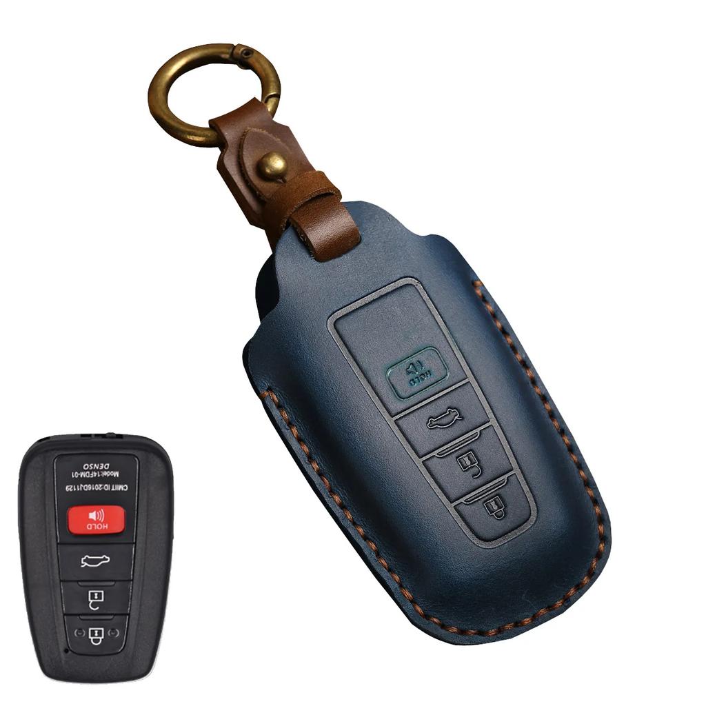 Leather 2/3/4 Button for Toyota Camry CHR Corolla RAV4 Avalon Land Cruiser Prado Prius 2017 - 2022 Car Key Cover Leather Key Fob