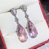 Huitan Elegant Pink Teardrop Zircon Dangle Earrings