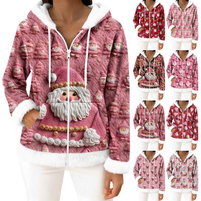 Damen Freizeitmode Langärmiger Fleece-Kapuzen-Cardigan mit Reißverschluss