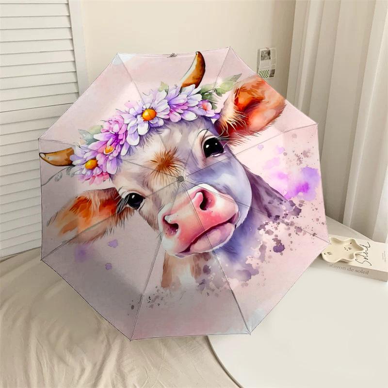 

1pc cow flower crown Automatic Open/Close Umbrella Compact Folding Umbrella with 8-Rib Shaft for Women/Men, Elegant Birthday1323S