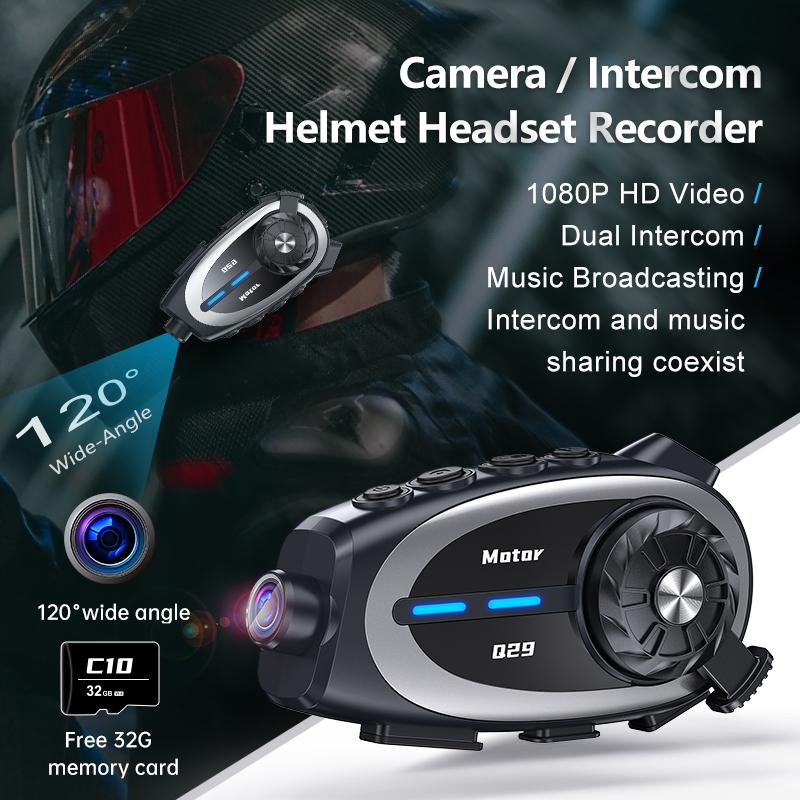 Motocyklová kamera na prilbu 1080P HD Interkomová náhlavná súprava Vodotesný záznamník Dosah 500 m