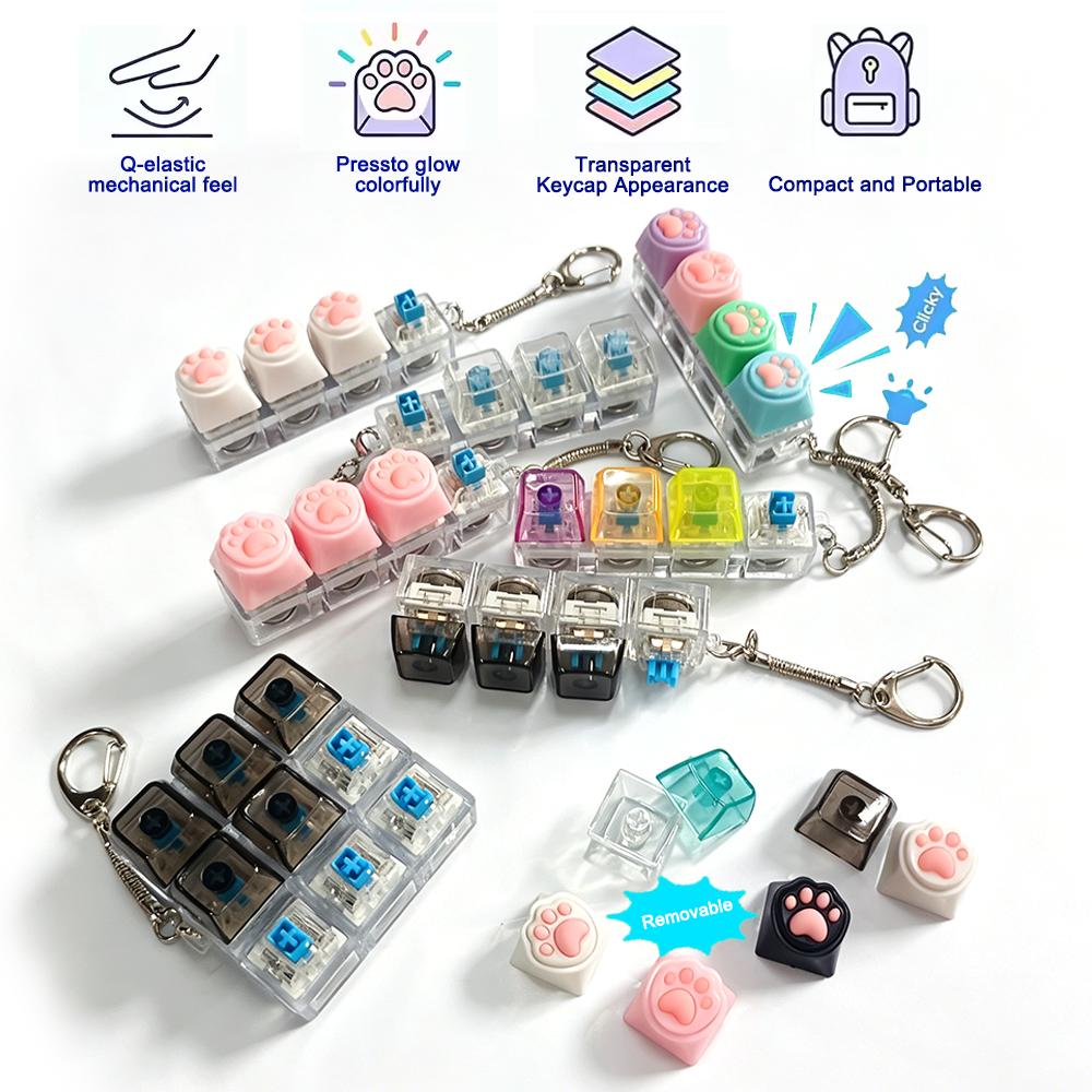 Light Up Keyboard Keychain Crystal Clicker Fidget Toy Stress Relief Sensory Toy Portable Car Desk Decor Gift for Adults Kids