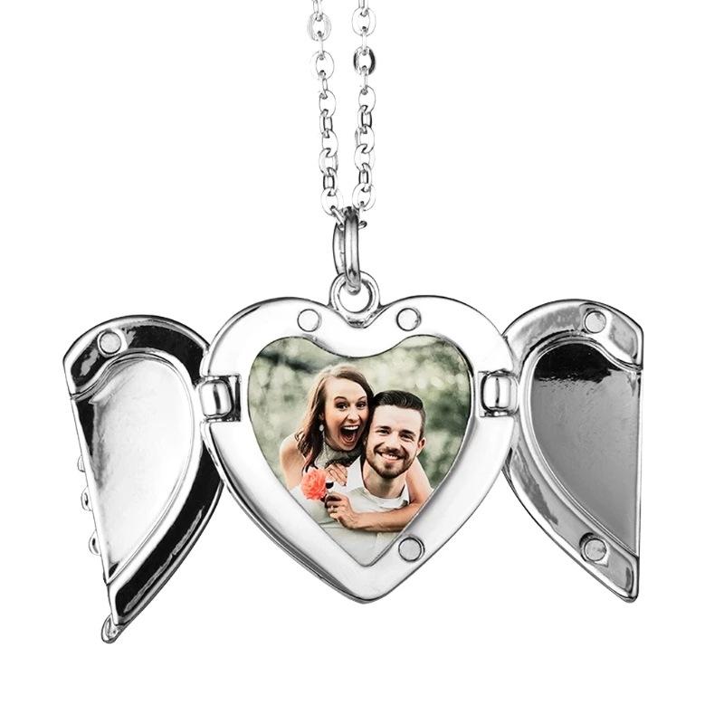 New Angel Wings DIY Flash Memory Photo Pendant Antique Heart-Shaped Locket Souvenir Necklace Fashion Women Romantic Accessories