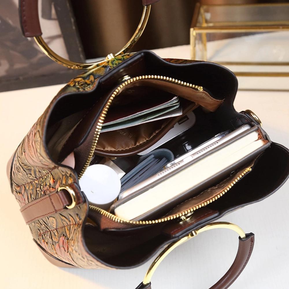 Women Tote Handbag Armpit Bucket Bag Fashion Middle-aged Mother Large-capacity Bag Retro Ink Painting Crossbody Shoulder Messenger Bag