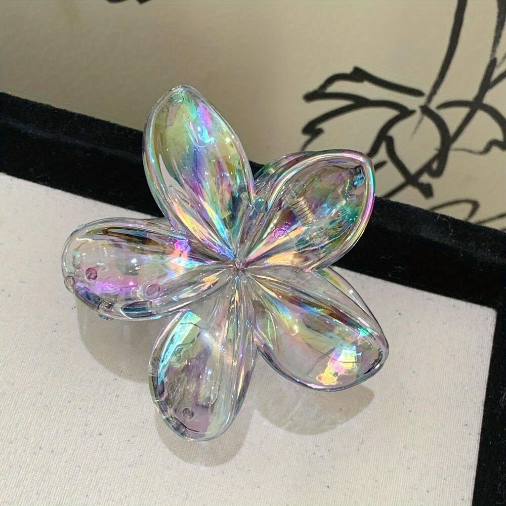 Bohemian Minimalist Resin Flower Hair Clips, Transparent AB Color Gradient, Non-Slip, for Thick Hair, Braid Styling, Hawaiian Easter New Year Gifts