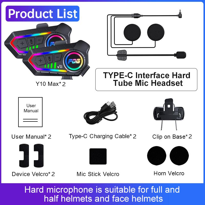 Helmet Headphones Bluetooth 6.0 Waterproof Front and Rear 10M Intercom with Lighting 1000Mah 20 Hours of Battery Life Free Call