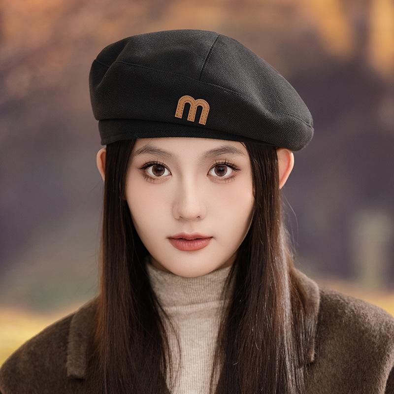 Japanese Retro M mark Versatile Solid Color Beret Autumn and Winter Outdoor Leisure Windproof Octagonal Hat British Style Painter Hat