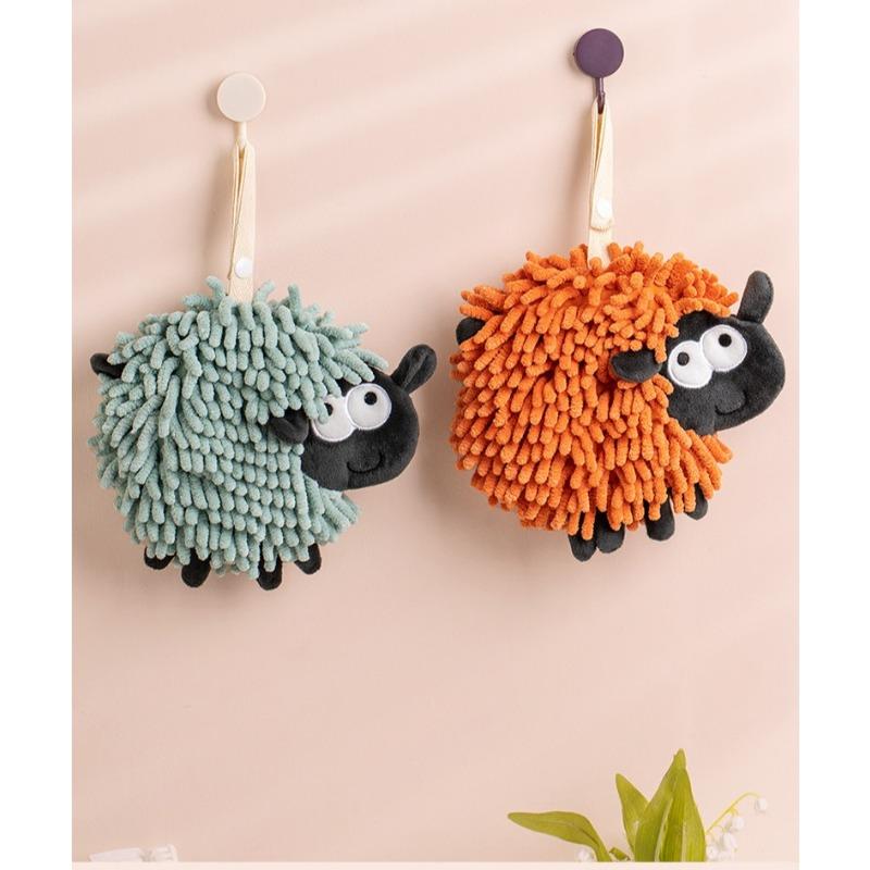 Uroczy Ręcznik Chenilowy z Kreskówkowym Barankiem - Super Chłonny i Szybkoschnący Wiszący Ręcznik Kula do Kuchni i Łazienki