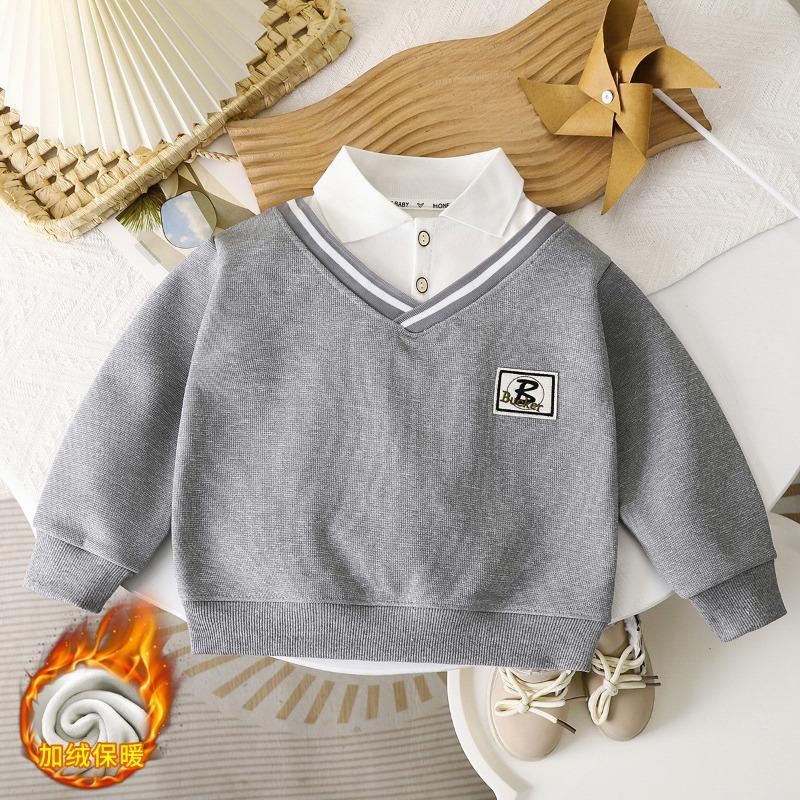 Children's PO Shirt Fleece Warm Splicing Letter Little Girl Top