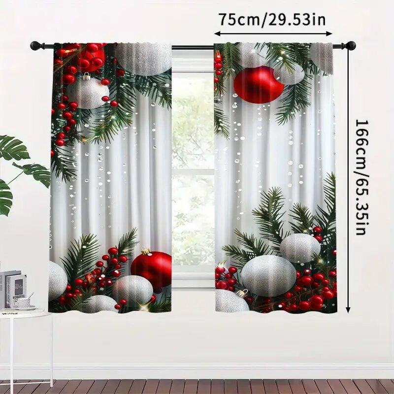 Set Of 2 Christmas Curtains Polyester Printed Tree Home Decoration Room Made