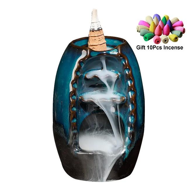 Gift 10 Cones Waterfall Incense 2 Size Lucky Ceramic Censer Home Decor Offfice Ornament