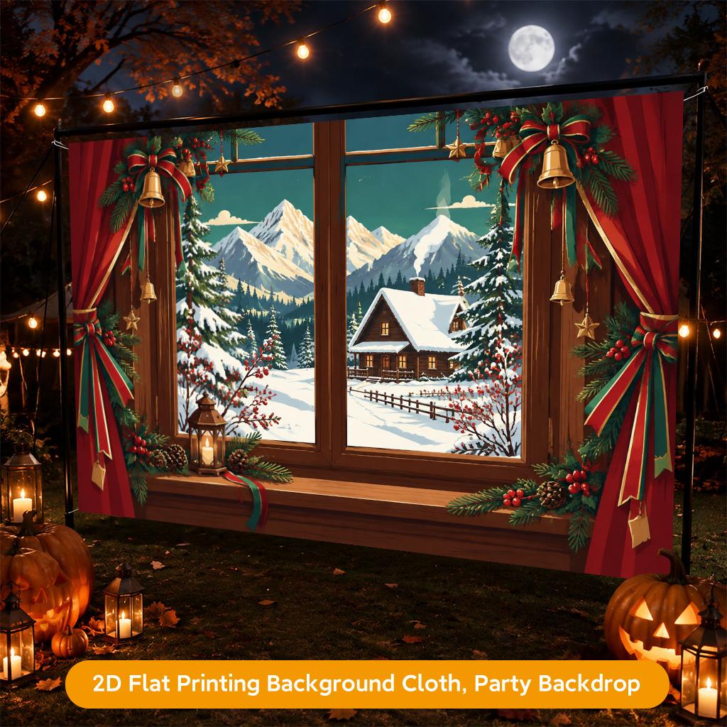 1Pcs Christmas Cabin Window Decoration Background Winter Backdrop Decorations For Photo Studio Photo Booth Christams Party