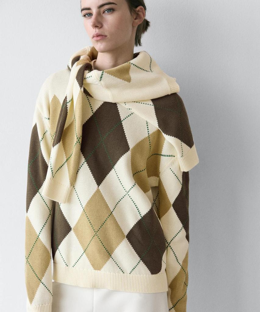 Masimodutti Cotton Argyle Detail Knit Sweater