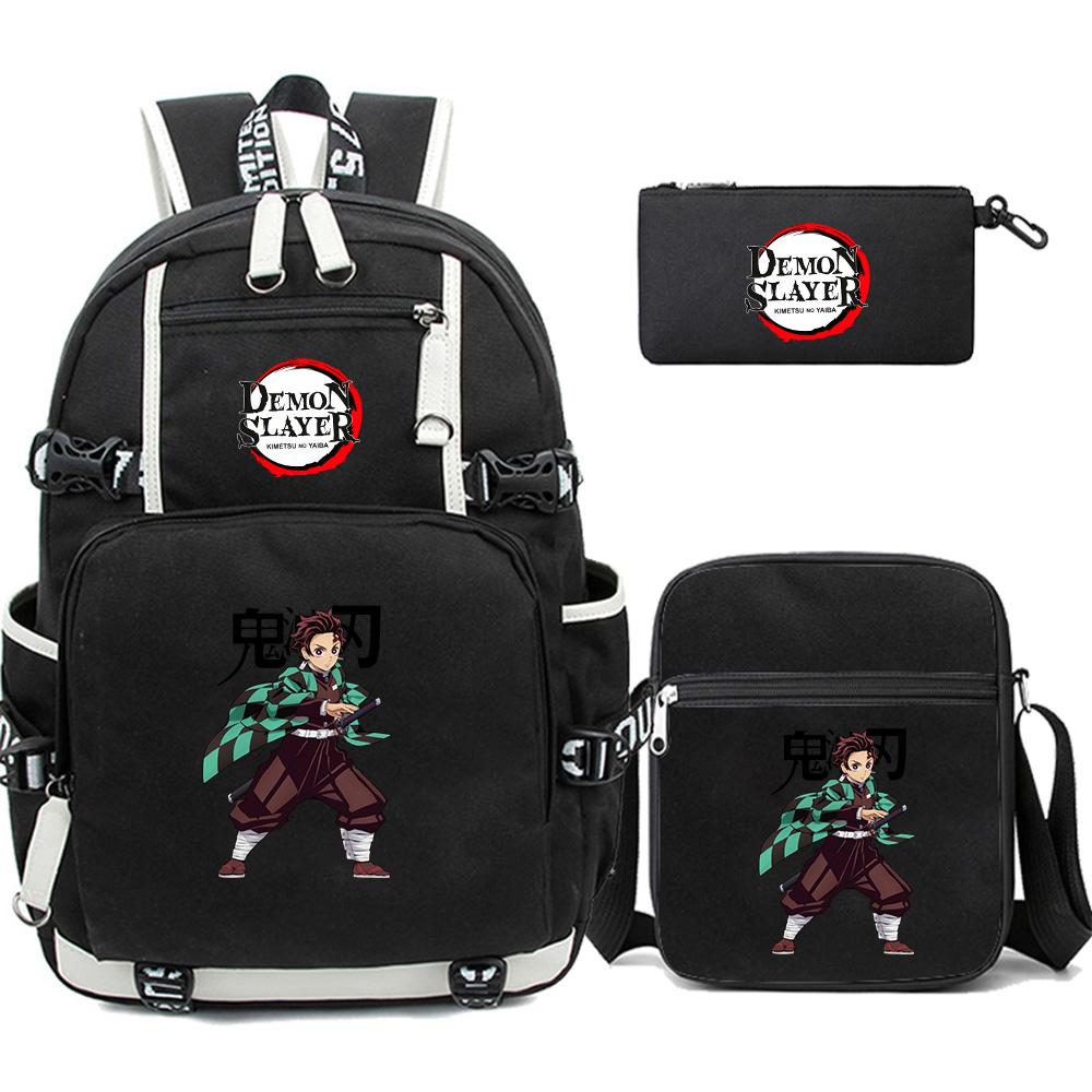 3Pcs/set Cartoon Demon Slayer Printed Backpack Large Capacity Bookbag Student School Bag Outdoor Laptop Travel Bag