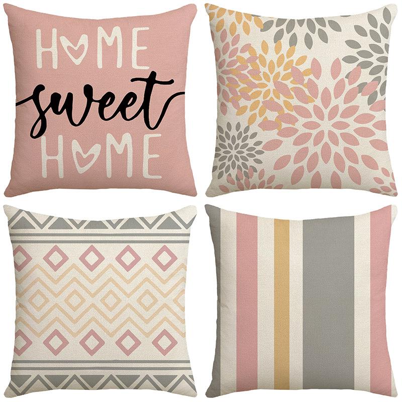New Style Pillowcase Nordic Simple Geometric Bohemian Pink and Gray Text Sofa Pillowcase