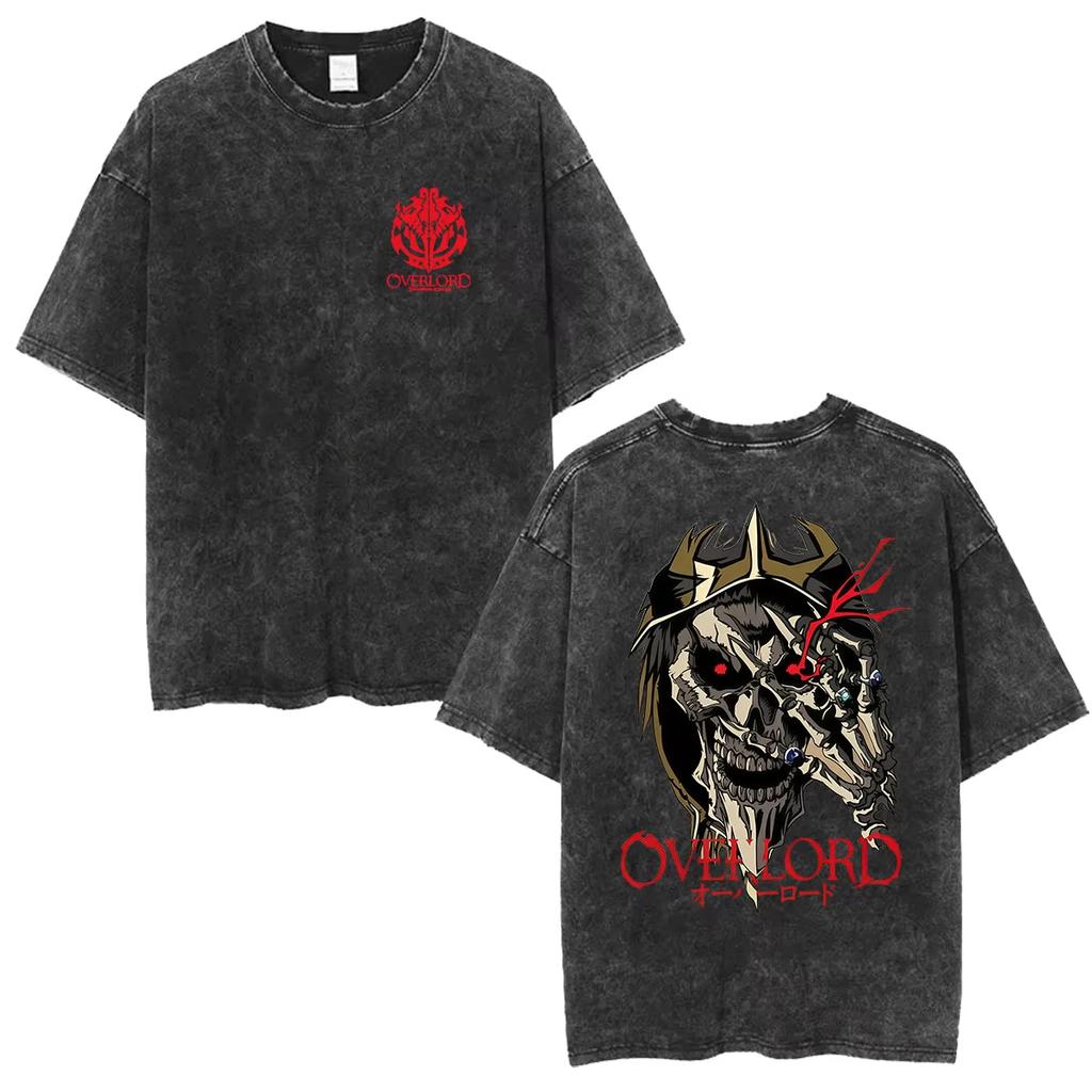 Unisex Retro Washed Summer Fashion Harajuku Y2K Streetwear Loose T‑shirt Printed with Albedo from Japanese Anime Overlord T-shirt