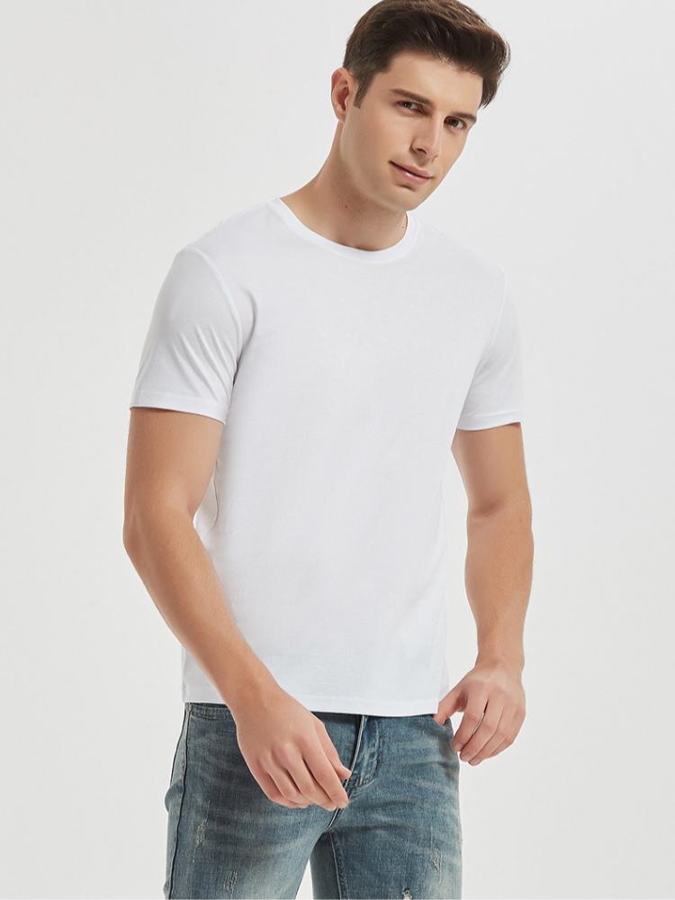 Męski T-shirt 80-count Dwustronnie Merceryzowany Bawełniany Biały Amoniak Czysta Bawełna Krótki Rękaw Casualowy Dekolt Okrągły dla Mężczyzn Lato