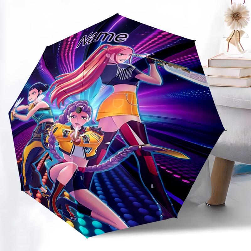 1PC KPop Hunters Custom Name Automatic Open/Close, 8-Rib Durable Frame Compact Travel Umbrella for Men & Women D1222082