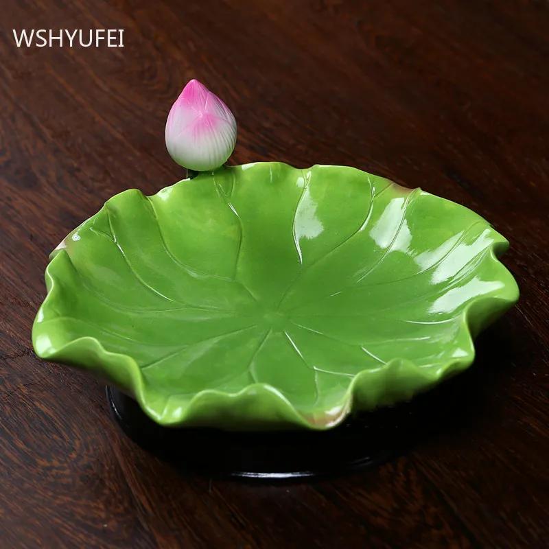 Buddha Hall Ceramics Lotus Leaf The Fruit Plate Ornaments Living Room Coffee Table Snack Plate Bogu Frame Home Decor Supplies