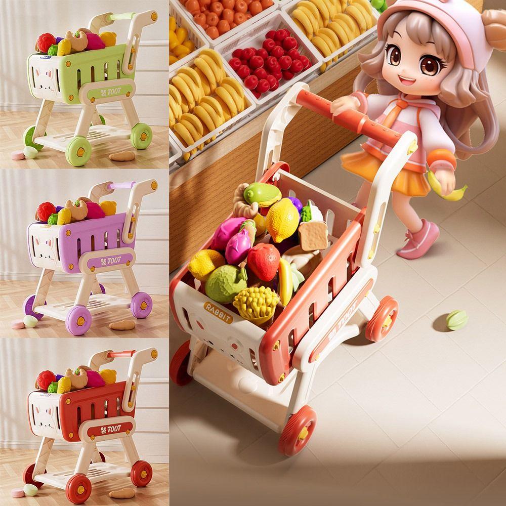 32Pcs/Set Multicolor Shopping Cart Toy Simulation Design Fruit Snacks Kitchen Toy Role Playing Playing House Role Playing Toy