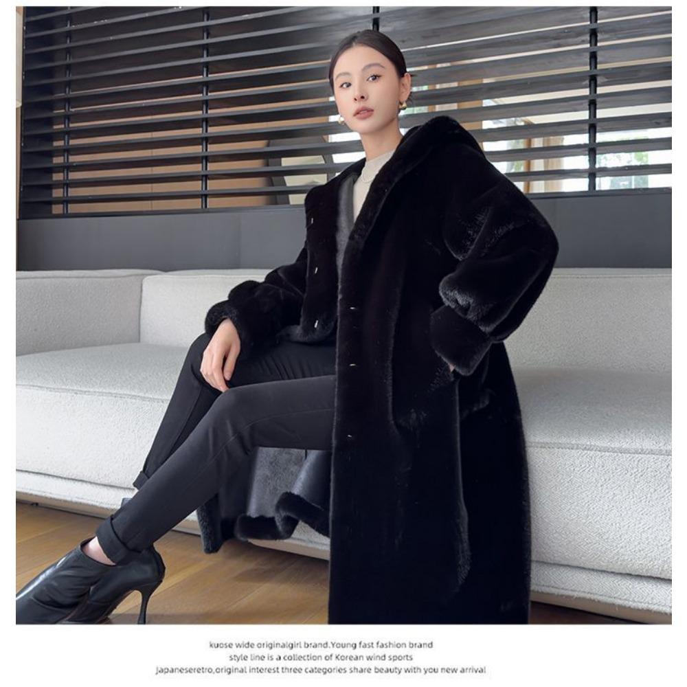 Winter New Warm Jacket Velvet Mink Coat Women's Whole Mink Environmentally Friendly Mink Fur Mid-length Coat