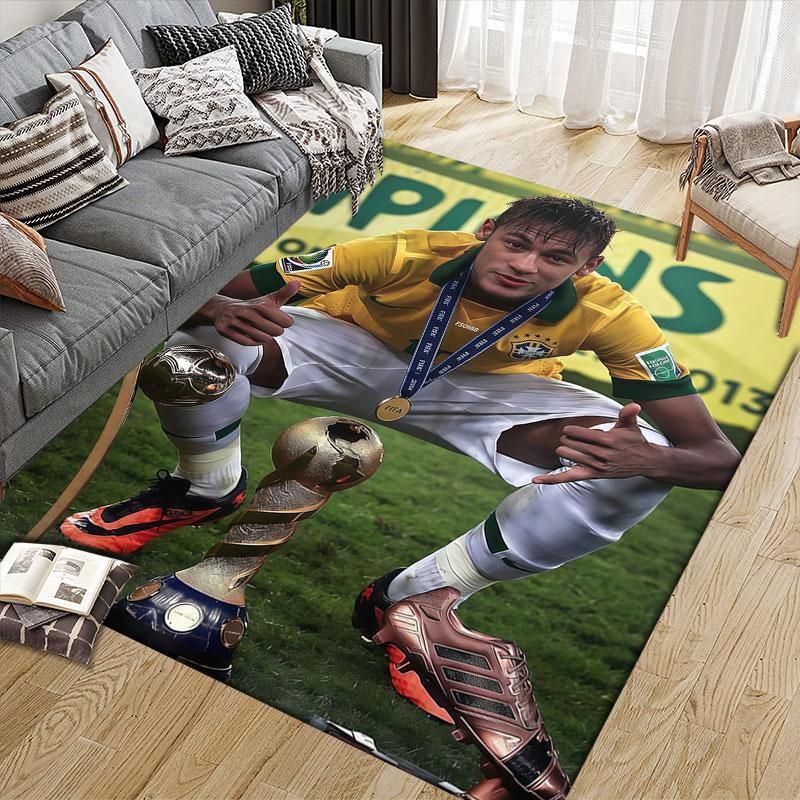 Neymar Jr Flannel Printed Carpet, Home Sofa Decoration for Living Room & Bedroom, Non‑Slip Play Flannel Floor Mat for Game Room