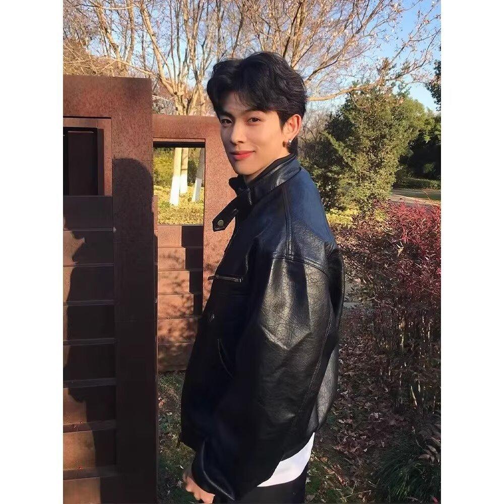 American retro high-end PU leather jacket for men and women, autumn and winter street pilot, locomotive suit, padded jacket tide