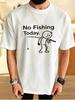 Unisexs Navy Soft Cotton Tee Sad Stick Figure Fishing Humor Graphic Crew Neck Short Sleeve Outdoor Oversized Male Street Casual Top