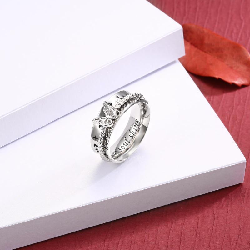 1Pcs Women's Ring Vintage Silver Butterfly Letter Carved with Rotable Personalized Friend Couple Rings Party Jewelry Gifts