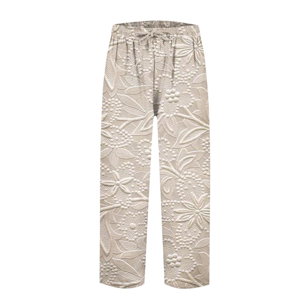 Damen Modische Hose mit Blumenmuster, Kordelzugtaschen und elastischem Bund für Freizeit