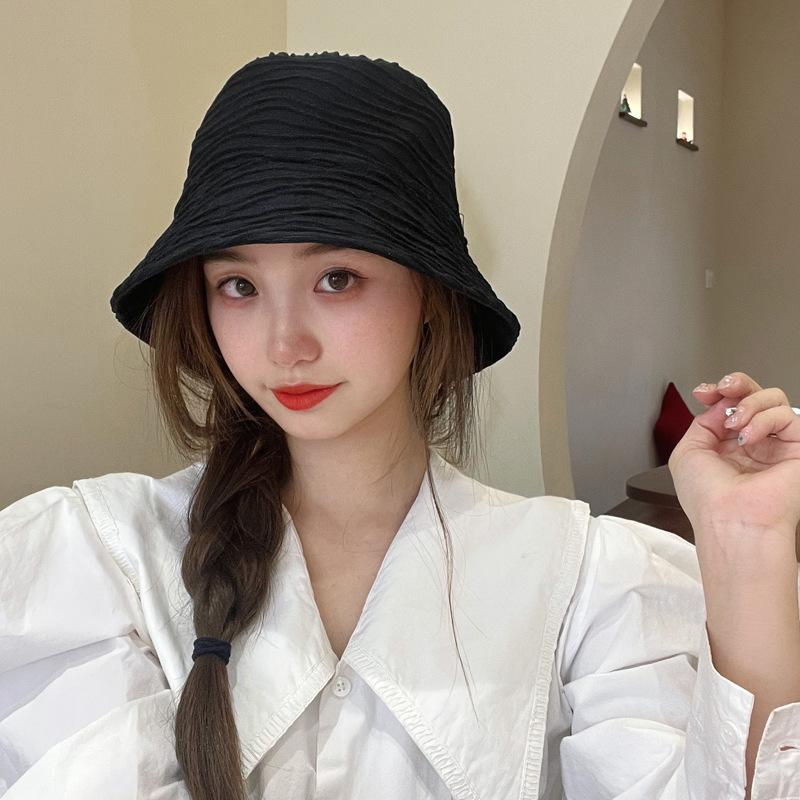 Women's Style Fisherman'S Hat Wavy Solid-Color Outdoor Travel Casual Hat Sun Protection Versatile Foldable Bucket Cap
