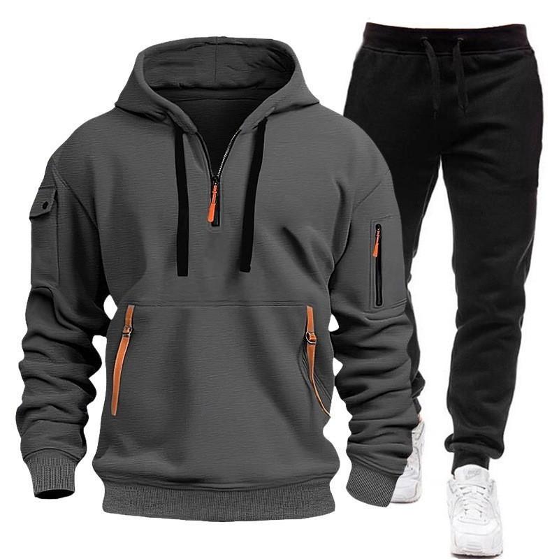 Autumn and winter men's sweater hoodie zipper multi-pocket jumper men's suit sports and leisure suit