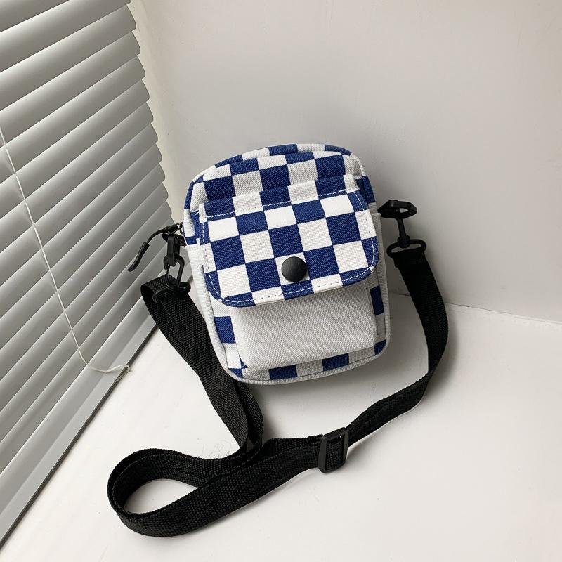 

Men Sports Messenger Bag Adjustable Strap Daily Commute Travel Essential Mini Checkered Square Design With Front Pocket синий