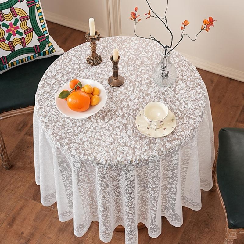 Stylish Floral Lace Round Tablecloth Table Cover Stains Resistant Fabric Multipurpose Use For Kitchen Office Wedding