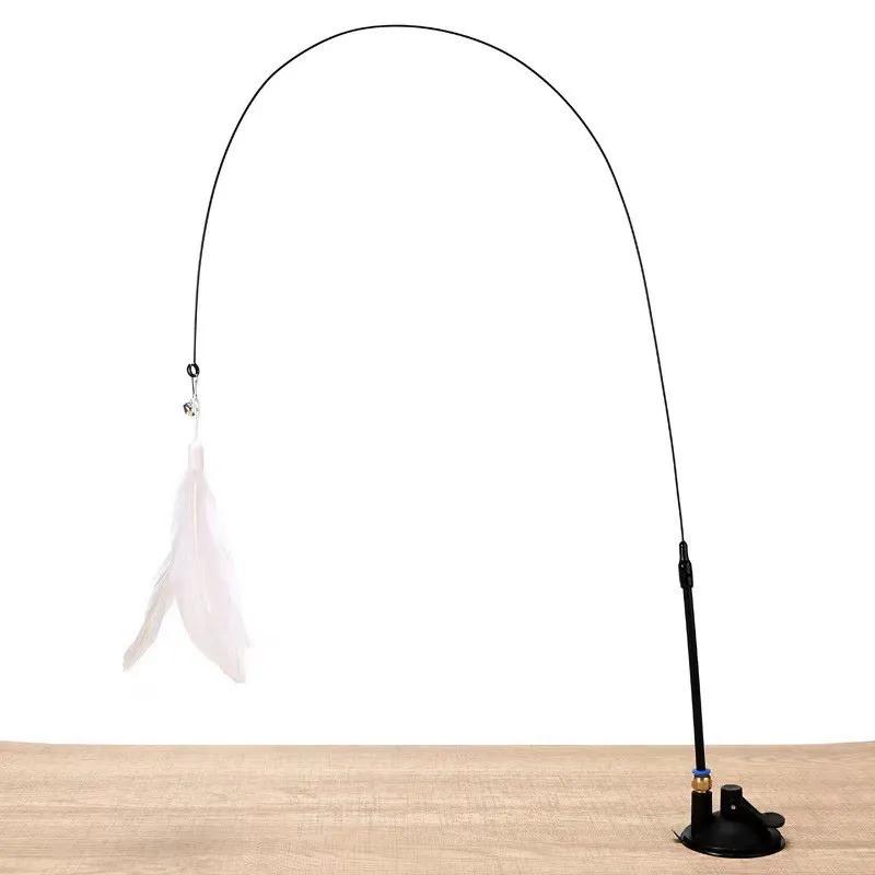 Interactive Cat Toys Feather Wand with Super Suction Cup Detachable 2 PCS Feather Replacements Kitten Play Toy