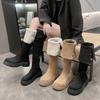 Botas de suela gruesa para mujer 2025 nuevo otoño e invierno pero botas de gamuza hasta la rodilla para mujer botas de caballero altas y delgadas