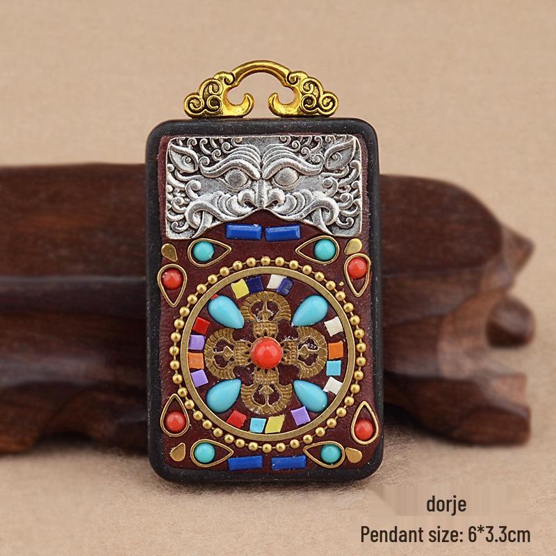 Ebony Tangka Necklace with Ethnic Na Fu Pendant - Buddha Amulet for Men & Women