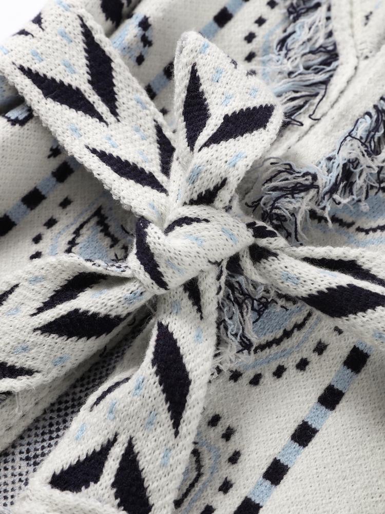 Women's Tassel V-neck Sweater Cardigan Ladies' Ethnic Style Sweater Jacket Ladies' Warm Waist Knitted Sweater Autumn and Winter