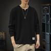 2025 Herren Weiß Baumwolle Henley-Kragen Hoodie Langarm T-Shirt, Amerikanischer Stil