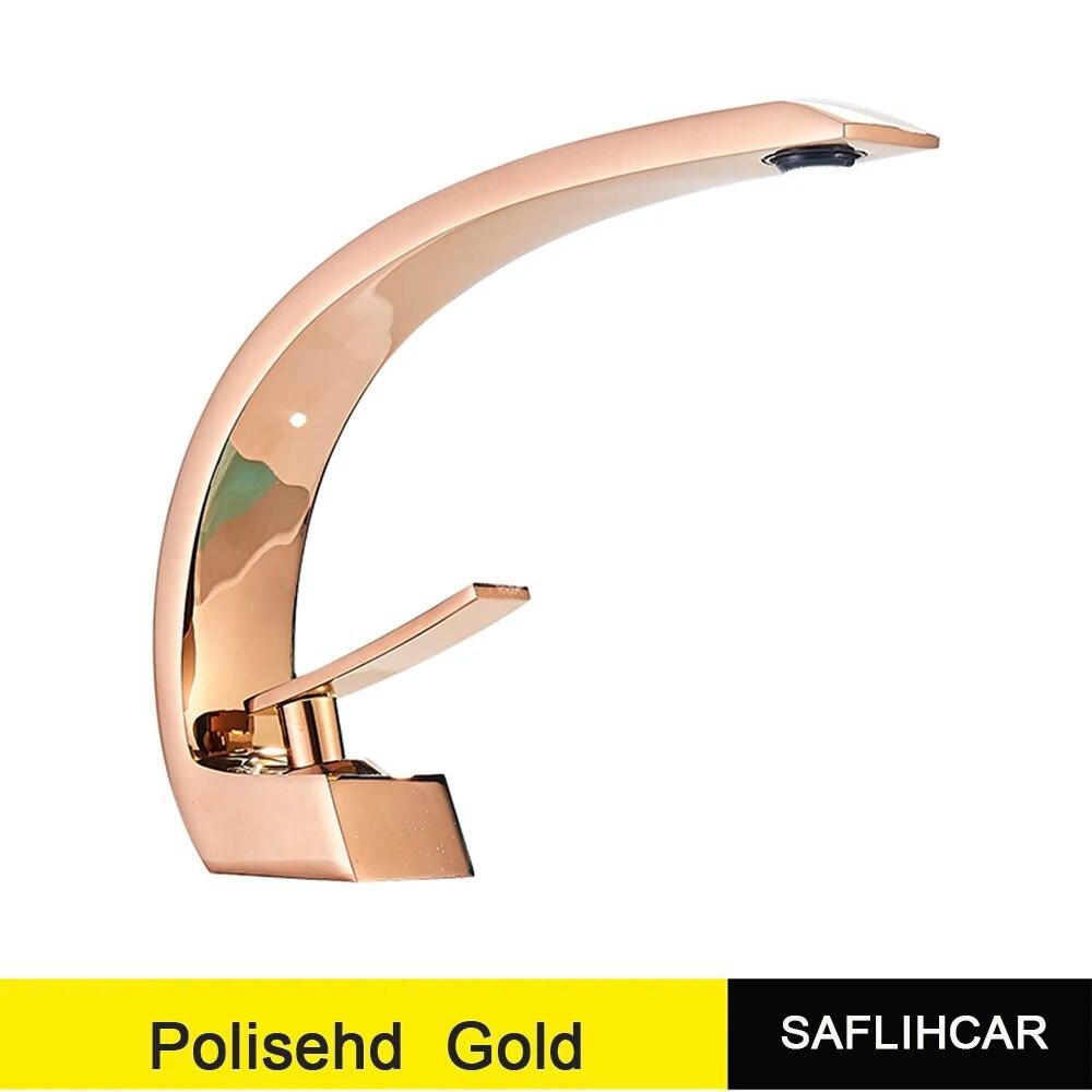 Golden Polished Bathroom Vanity Faucet Single Handle Hot and Cold Water Mixier Sink Faucet Deck Mount Crane