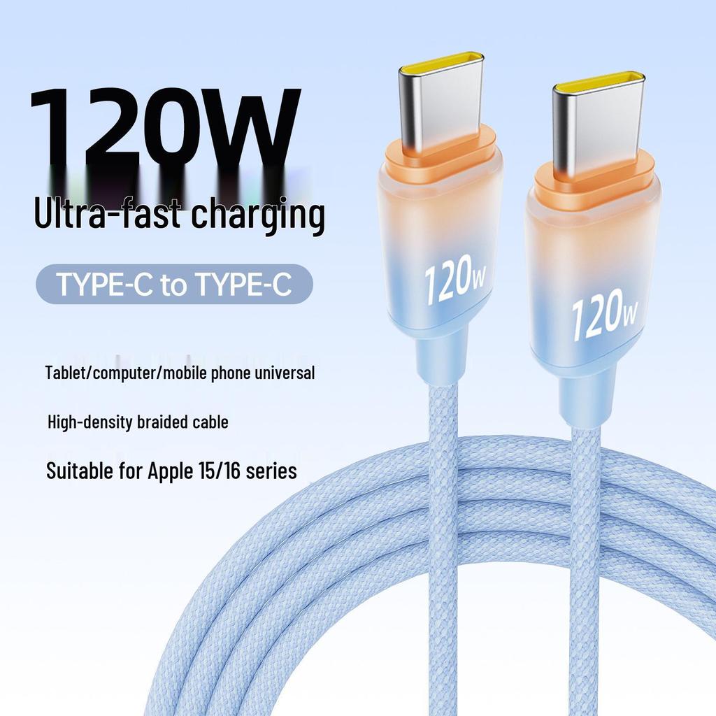 120W Dual Type-C Gradient Fast Charging Cable for Apple 15/16 & Huawei