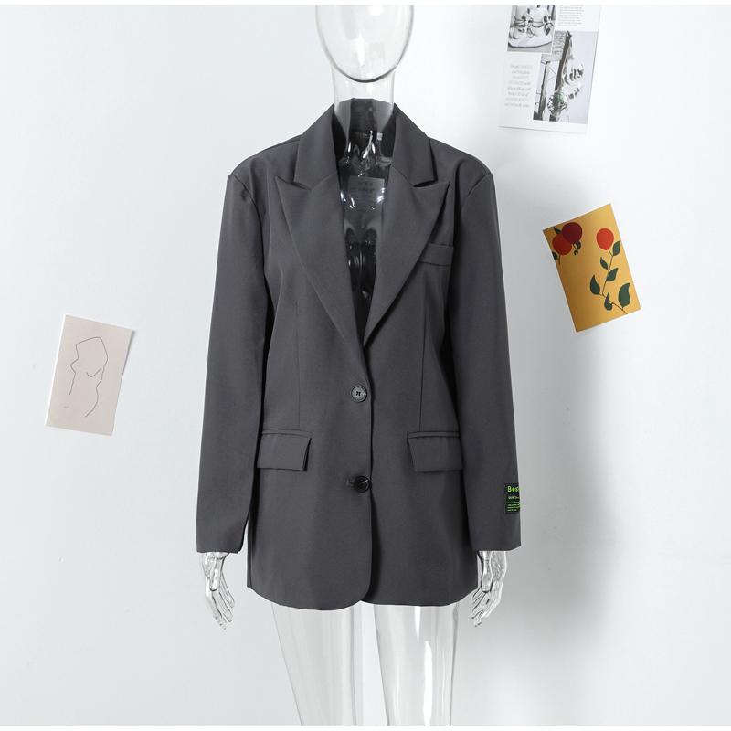 Women Blazer Lapel Solid Color Loose Long Sleeve Suit Jacket Fashion Office Lady Legant Wide Shoulder Commuting Jacket Summer Autumn