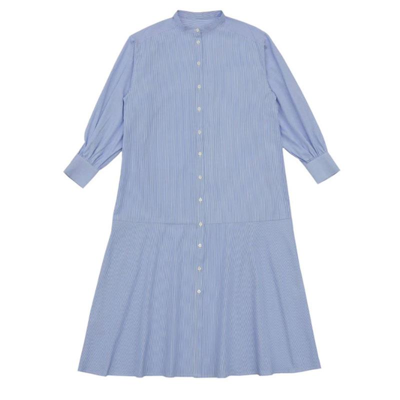 Striped Dress Womens Long-sleeved Blouse Long Dress Updated Splicing Lotus Leaf Skirt M